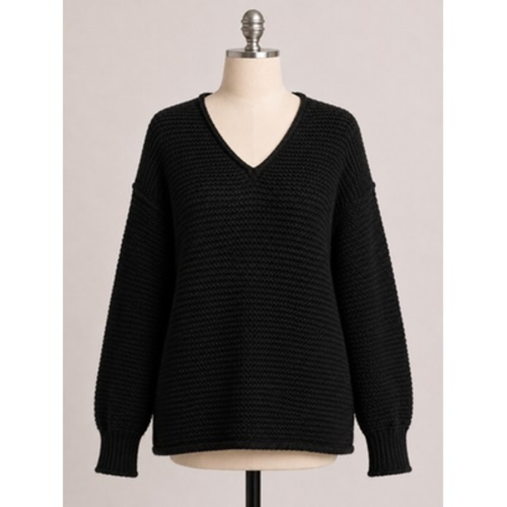 Free People Sweater Womens Small‎ Gray Waffle Knit V Neck Alpaca Cozy Oversized